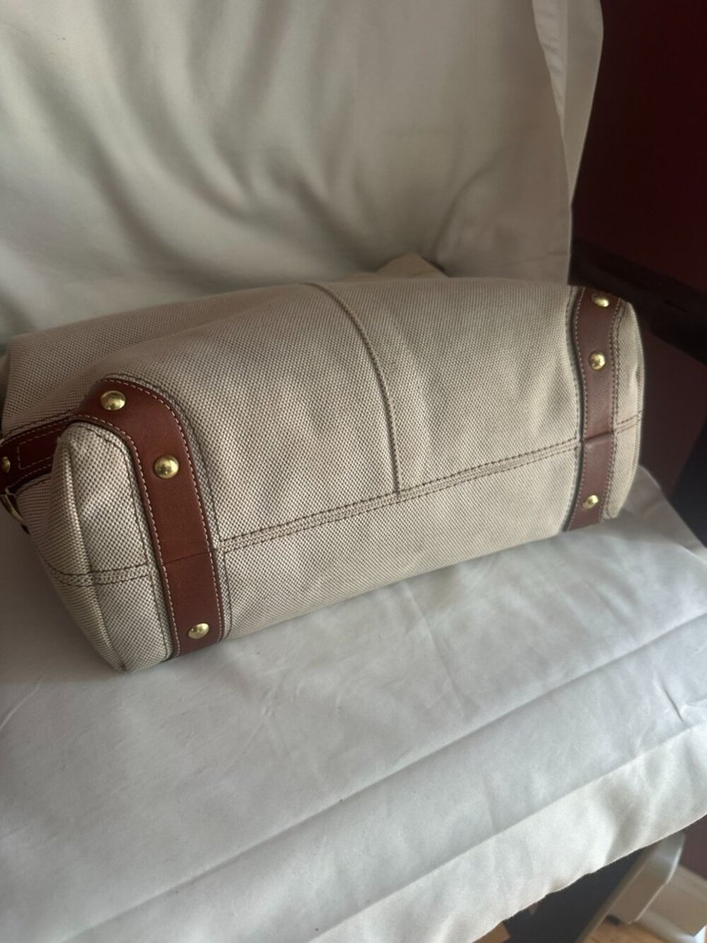 Coach CARLY canvas and leather large natural / brown leather trim shoulder hobo - Picture 8 of 12